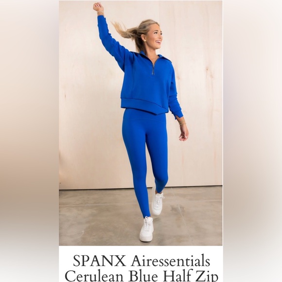 NWOT SPANX AirEssentials Cerulean Blue Quarter Zip Pullover, Size Medium - Picture 2 of 16